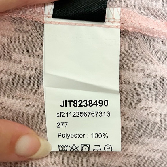 Shein Pink Sheer Chevron Faux Pearl Puff Flounce Sleeve Pussycat Bow Blouse 2XL - Picture 10 of 10